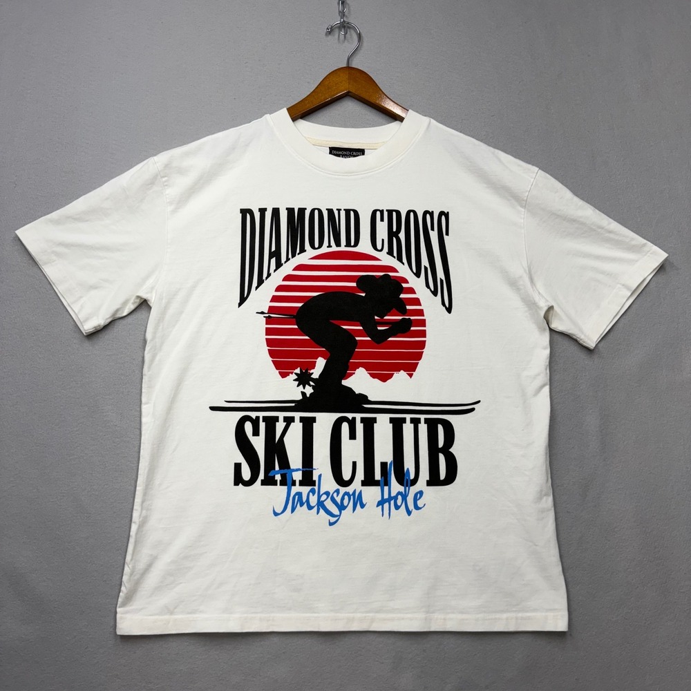 Diamond Cross Ranch T-Shirt Mens M White Ski Club Jackson Hole Graphic Tee